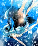  1girl aqua_eyes aqua_hair bad_id black_dress bubble dress floating_hair hatsune_miku long_hair miyake_achi shinkai_shoujo_(vocaloid) sleeveless sleeveless_dress solo twintails underwater very_long_hair vocaloid 