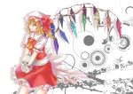  ascot blonde_hair bow crystal flandre_scarlet hat hat_bow kinsenka pointy_ears puffy_sleeves red_eyes short_hair short_sleeves skull solo touhou wings wrist_cuffs 