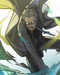  alexander_anderson glasses hellsing knife lowres male mouth_hold nankakureman solo trench_coat weapon 