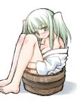  adult akou_roushi alternate_hair_length alternate_hairstyle bare_legs bare_shoulders barefoot breasts bucket cleavage in_bucket in_container kisume leg_hug long_hair off_shoulder rough smile solo teenage touhou twintails 