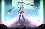 39 ahoge anklet aqua_eyes aqua_hair boots elbow_gloves floating_hair gloves hatsune_miku high_heels highres jewelry kaiyi long_hair microphone microphone_stand mikupa open_mouth shoes skirt solo thigh-highs thigh_boots thighhighs twintails very_long_hair vocaloid wings 