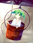  bucket collarbone green_eyes green_hair hair_bobbles hair_ornament in_bucket in_container kisume long_sleeves rope sakura_ani smile solo touhou twintails 