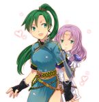  armor fire_emblem fire_emblem:_rekka_no_ken florina gloves green_eyes green_hair high_ponytail long_hair lyndis_(fire_emblem) menoko multiple_girls ponytail purple_hair 