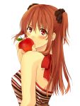  apple bare_shoulders blush erect_nipples food fruit highres looking_at_viewer original red_eyes red_hair redhead sechichi_xd short_twintails solo twintails two_side_up white_background 