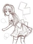  looking_at_viewer maid monochrome open_mouth original rock_heart short_hair sketch smile solo thigh-highs thighhighs 