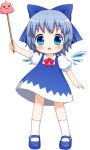  :3 bebelona blue_eyes blue_hair child cirno dress hair_ribbon mary_janes poop poop_on_a_stick ribbon shoes solo touhou wings young 