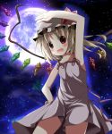  arm_up armpits blonde_hair blush camisole fang flandre_scarlet full_moon hat kazura moon red_eyes short_hair side_ponytail solo touhou wings 