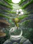  grass leaf looking_at_viewer mushroom naru_(wish_field) nintendo no_humans pikmin pikmin_(creature) rock sitting 