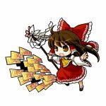  amulet ascot bow brown_eyes brown_hair chibi gohei hair_bow hair_tubes hakurei_reimu long_hair open_mouth polearm shirt skirt skirt_set socha solo spell_card touhou weapon 