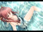 arm_support bikini black_bikini from_above hair_ribbon highres inu_(mezonsidepark) letterboxed orange_eyes original partially_submerged red_hair redhead ribbon side-tie_bikini sitting solo swimsuit twintails untied wallpaper water 