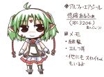  chibi copyright_request green_hair pointy_ears red_eyes rock_heart simple_background skirt smile solo thigh-highs thighhighs white_background 