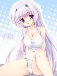  blush breasts cleavage inia_sestina long_hair looking_at_viewer muvluv muvluv_alternative muvluv_total_eclipse one-piece_swimsuit open_mouth purple_eyes purple_hair school_swimsuit sitting solo swimsuit very_long_hair violet_eyes yuku_(kiollion) 