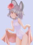  absurdres animal_ears flower grey_hair hair_flower hair_ornament highres ishikkoro mouse_ears mouse_tail nazrin red_eyes short_hair solo swimsuit tail touhou towel 