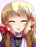 blonde_hair byoubyou closed_eyes eyes_closed mizuhashi_parsee open_mouth pointy_ears scarf short_hair solo touhou 