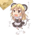  animal_ears arms_up blush_stickers cheese chibi kemonomimi_mode kirisame_marisa mouse_ears mouse_tail open_mouth rock_heart solo tail touhou 