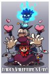  2girls :3 animal_ears avery_(skullgirls) black_eyes blush_stickers bob_cut bomb cat_ears cat_tail dark_skin dress english eyes eyes_closed fang fingerless_gloves flaming_skull george_the_bomb gloves grin happy_valentine hat heart highres jonathan_kim mechanical_arm mechanical_arms ms._fortune_(skullgirls) multiple_girls nadia_fortune orange_hair peacock_(skullgirls) platform_footwear red_eyes ribbon scar short_hair skull skull_heart skullgirls tail top_hat valentine white_hair 