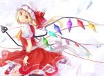  ascot blonde_hair crystal flandre_scarlet hat hat_ribbon laevatein puffy_sleeves red_eyes ribbon short_hair short_sleeves solo touhou wakame_mi weapon wings wrist_cuffs 