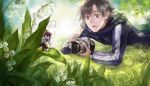  arrietty berserker_(fate/zero) black_eyes black_hair camera cosplay fate/zero fate_(series) fatlulu_(1008) flower karigurashi_no_arrietty lily_of_the_valley long_hair male matou_kariya miniboy multiple_boys ponytail purple_hair 