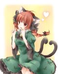  animal_ears braid cat_ears cat_tail heart kaenbyou_rin long_hair long_sleeves multiple_tails open_mouth puffy_sleeves red_hair redhead solo tail tamichan touhou twin_braids wide_sleeves 