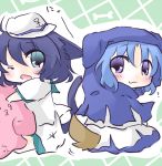  1girl :3 animal_ears aqua_eyes blue_eyes blue_hair blush cat cat_ears cat_tail dog_ears dog_tail hood kemonomimi_mode kenoka kumoi_ichirin multiple_girls murasa_minamitsu o3o open_mouth short_hair sitting tail tears touhou unzan wink 