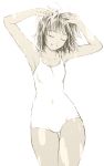  closed_eyes eyes_closed hips iro_(waterloafer) monochrome original school_swimsuit simple_background solo swimsuit thigh_gap thighs white_background wide_hips 