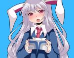  aenobas animal_ears blue_background blush bunny_ears hammer_(sunset_beach) long_hair long_sleeves necktie open_mouth purple_eyes rabbit_ears red_eyes reisen_udongein_inaba solo touhou very_long_hair violet_eyes 