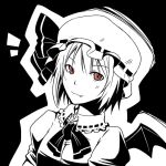  black_background fang hat looking_at_viewer monochrome red_eyes remilia_scarlet rock_heart simple_background smile solo spot_color touhou wings 