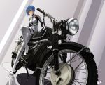  ayanami_rei blue_hair bmw bodysuit expressionless gyicarus hair_ornament looking_at_viewer motor_vehicle motorcycle neon_genesis_evangelion plugsuit red_eyes revision short_hair sitting solo vehicle 