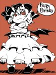  crossed_arms happy_birthday monochrome red_background remilia_scarlet rock_heart simple_background solo touhou wings 
