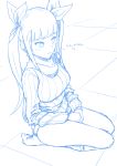  breasts character_request conception:_ore_no_kodomo_wo_undekure! conception_ore_no_kodomo_wo_undekure! embarrassed english hair_ribbon maydrawfag monochrome no_pants ribbed_sweater ribbon seiza sitting socks solo sweater twintails 
