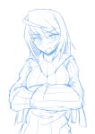  blush breasts crossed_arms infinite_stratos laura_bodewig long_hair maydrawfag monochrome no_eyepatch revision ribbed_sweater solo sweater 