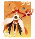  bird fish flower japanese_clothes kimono magical_girl original red_eyes red_hair redhead staff thigh-highs thighhighs twintails yuukichi 