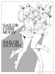  bishoujo_senshi_sailor_moon boots bow brooch character_name chibi_usa child choker closed_eyes eyes_closed hair_ornament hairpin hand_holding highres holding_hands jewelry lineart magical_girl multiple_girls naonao77 pleated_skirt ribbon sailor_chibi_moon sailor_saturn sailor_senshi short_hair skirt smile tomoe_hotaru twintails 