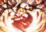  blonde_hair clair_(v0yance) flandre_scarlet hat highres puffy_sleeves red_eyes short_hair short_sleeves side_ponytail solo touhou weapon wings 