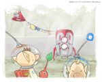 blonde_hair brown_hair clothes flower from_behind laundry leaf louie male multiple_boys naru_(wish_field) nintendo olimar pikmin pikmin_(creature) pointy_ears space_craft spacesuit 