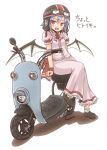  bat_wings blue_hair fang goggles helmet motor_vehicle red_eyes remilia_scarlet rock_heart scooter short_hair sitting solo touhou vehicle wings 