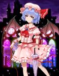  bat_wings hat hat_ribbon puffy_sleeves red_eyes remilia_scarlet ribbon sgtxiaoxin short_hair short_sleeves smile solo touhou umbrella wings wrist_cuffs 