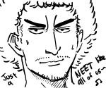  1boy afro bb_(baalbuddy) eyebrows face facial_hair monochrome nanba_mutta solo stubble thick_eyebrows uchuu_kyoudai 