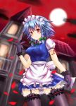  apron blue_hair bow garter_belt garter_straps gloves hair_bow izayoi_sakuya maid maid_headdress puffy_sleeves red_eyes short_hair short_sleeves solo sumapan thigh-highs thighhighs touhou zettai_ryouiki 