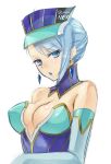  :o bare_shoulders blue_hair blue_rose_(tiger_&amp;_bunny) blush breasts bust cleavage earrings elbow_gloves gloves hat jewelry karina_lyle lipstick makeup prime simple_background sketch solo superhero tiger_&amp;_bunny white_background 