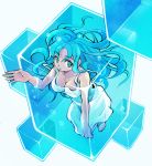  aqua_eyes aqua_hair barefoot breasts cube dress kubocha long_hair looking_at_viewer original solo underwater water white_dress 