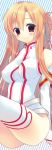  amanagi_seiji asuna_(sao) blush breasts brown_eyes brown_hair detached_sleeves impossible_clothes long_hair looking_at_viewer no_panties smile solo sword_art_online thigh-highs thighhighs white_legwear 