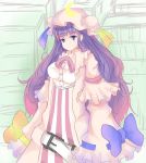  bow breasts crescent hat long_hair patchouli_knowledge purple_eyes purple_hair smile solo touhou vils violet_eyes 