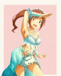  :d armpits blush bracelet breasts brown_eyes brown_hair bustier character_request cleavage headset idolmaster idolmaster_cinderella_girls igarashi_kyouko jewelry long_hair midriff navel necklace open_mouth skirt smile solo star suneo_(goten) wrist_cuffs 