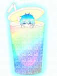  1boy blue_eyes blue_hair blush chibi colorful cup gradient_hair kuroko_no_basuke kuroko_tetsuya male miniboy short_hair simple_background solo straw urutsuki 