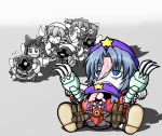  blue_eyes bow chibi chinese_clothes dom drill_hair gundam hair_bow hat hime_cut ichien kapool luna_child mechanization miyako_yoshika multiple_girls outstretched_arms shoes star star_sapphire sunny_milk touhou zombie_pose 