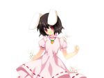  animal_ears black_hair bunny bunny_ears carrot game_cg inaba_tewi jewelry necklace open_mouth puffy_sleeves rabbit rabbit_ears red_eyes riv short_hair solo touhou transparent_background 