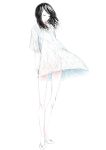  black_hair closed_eyes copyright_request dress eyes_closed highres legs lips long_legs no_panties pumps sawasawa skinny solo white_dress wind 