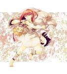  1girl ali_baba_saluja arabian_clothes barefoot blonde_hair carrying carrying_over_shoulder cross-laced_footwear dress feet kakuu magi_the_labyrinth_of_magic morgiana red_eyes red_hair redhead running side_ponytail white_dress yellow_eyes 