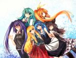  6+girls animal_ears bare_shoulders black_hair blonde_hair blue_eyes blue_hair character_request cyl dot_heit dress dutch_angle glasses green_eyes green_hair long_hair multiple_girls orange_eyes orange_hair personification ponytail purple_hair reaching red-framed_glasses st-ko steam_(platform) twintails waving 